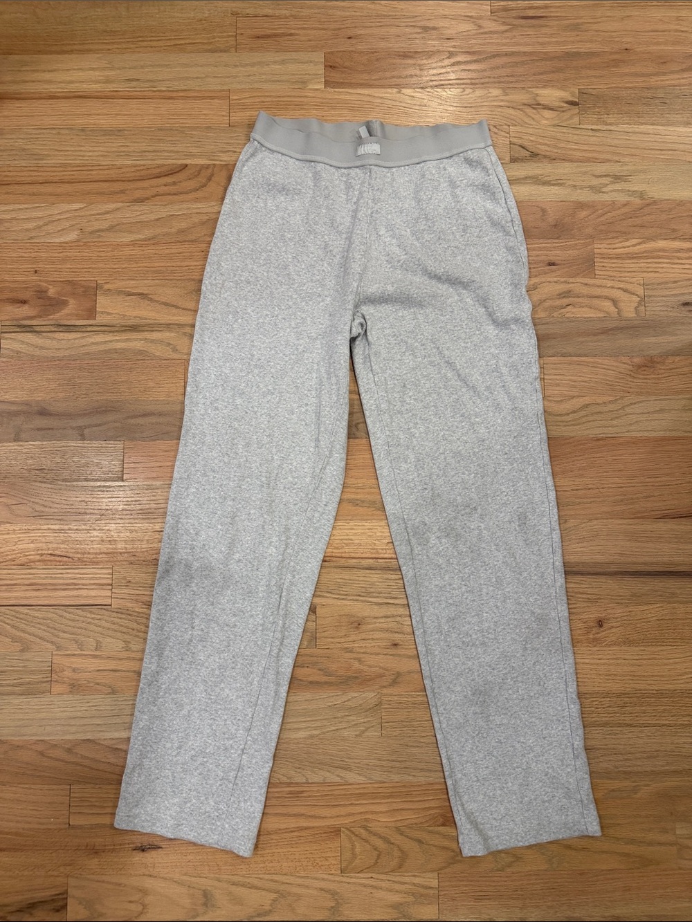 SKIMS Heavy Waffle Straight Leg Pants Heather Gray Cotton Stretch Lounge S/P